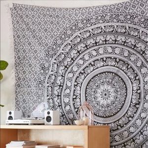 Urban Outfitters B&W Floral Elephant Tapestry
